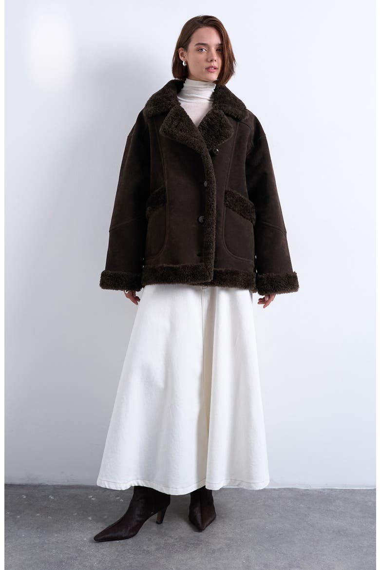 Faux Fur Oversize Jacket, Main, color, BROWN