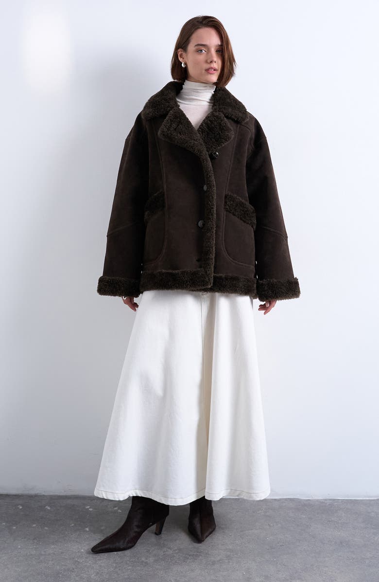 Topshop Faux Fur Oversize Jacket, Main, color, Brown