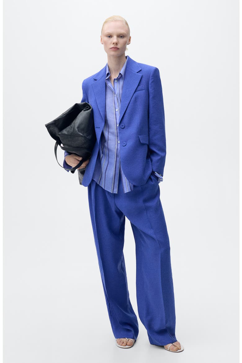 Pleat Front Wide Leg Suit Pants, Alternate, color, BLUE