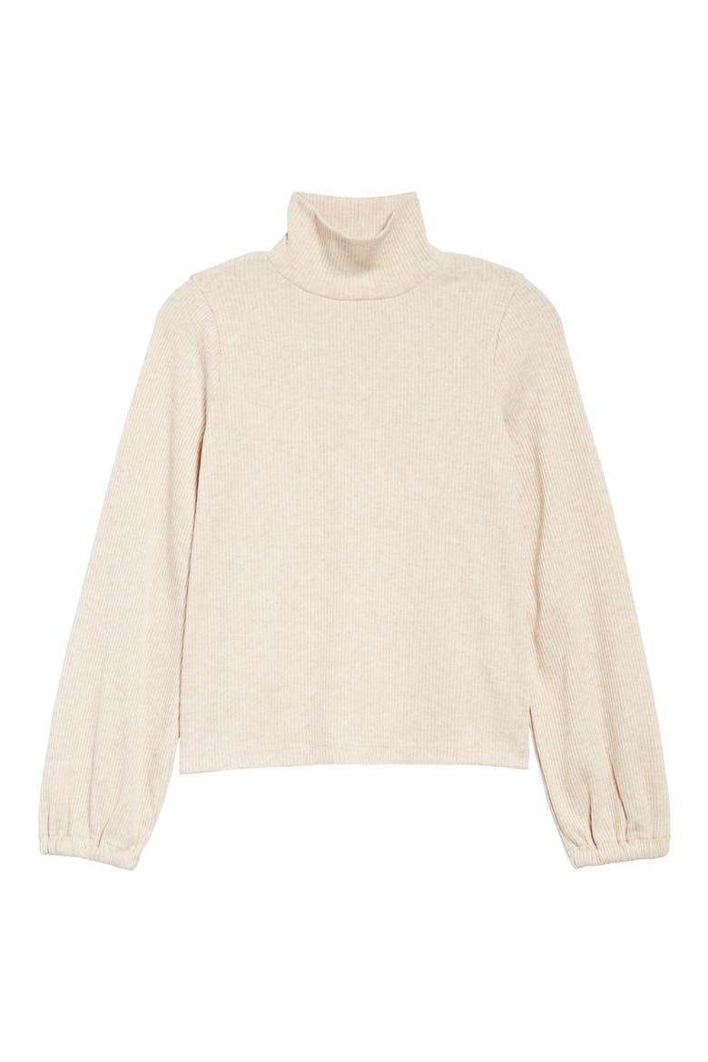 Bubble Sleeve Heathered Swing Turtleneck, Main, color, HEATHER OATMEAL
