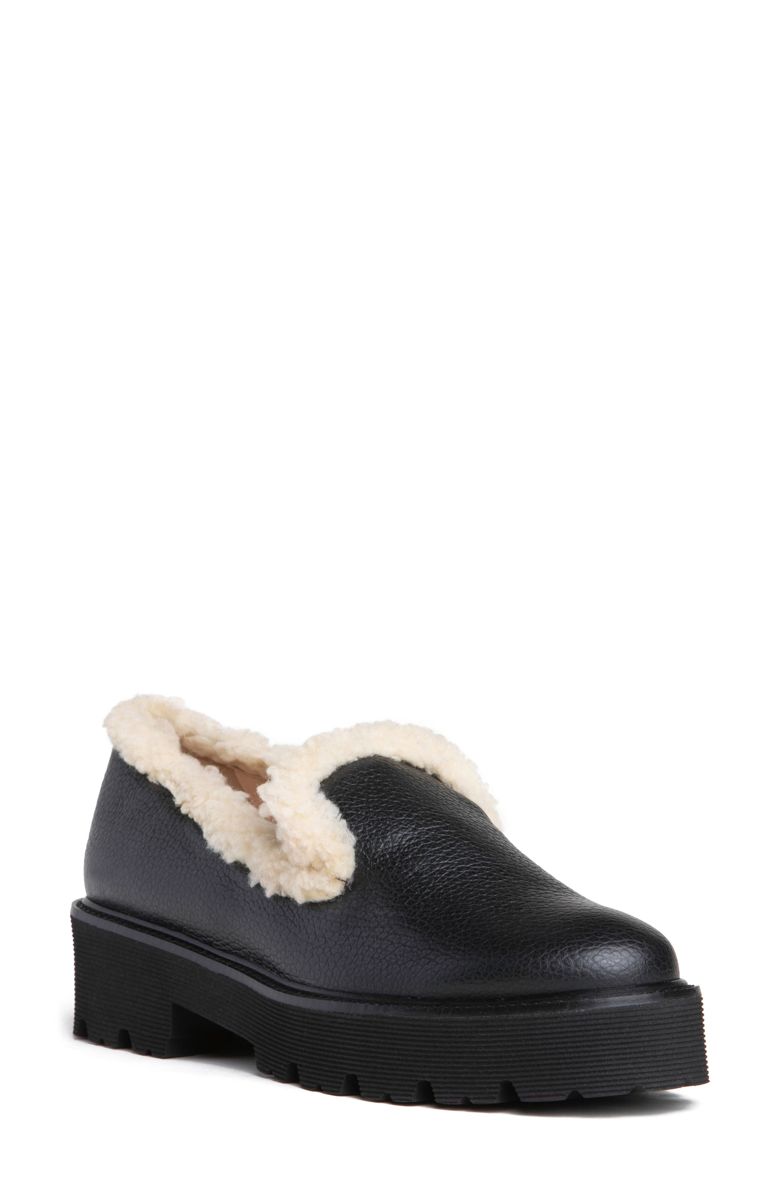 BEAUTIISOLES Rio Faxu Shearling Trim Loafer in Black 