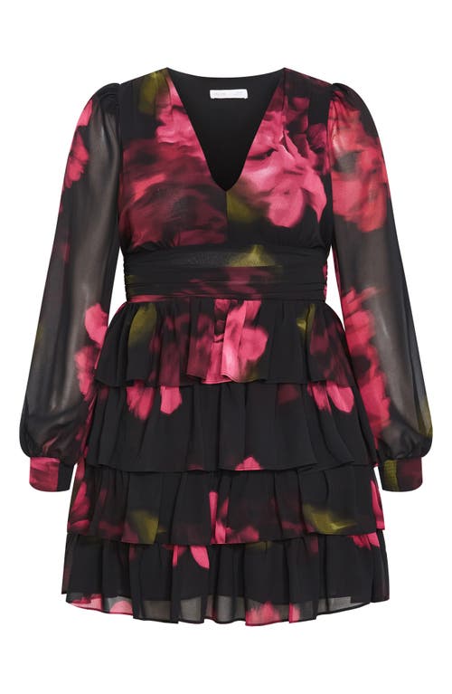 City Chic Kailey Long Sleeve Floral Print Minidress In Black