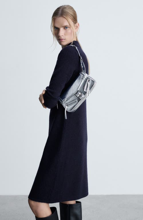 Mango Mock Neck Long Sleeve Sweater Dress In Dark Navy