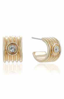Ettika Small Ribbed Cubic Zirconia Huggie Hoop Earrings
