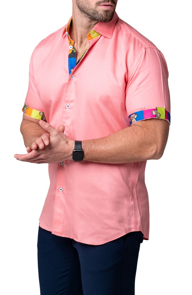 Maceoo Galileo Pazole Pink Short Sleeve Cotton Button-Up Shirt, Alternate, color, Pink
