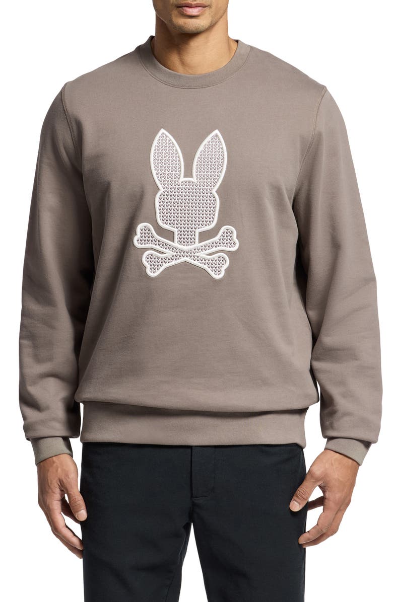 Psycho Bunny Elno Bunny Appliqué Peached Cotton Crewneck Sweatshirt, Main, color, 