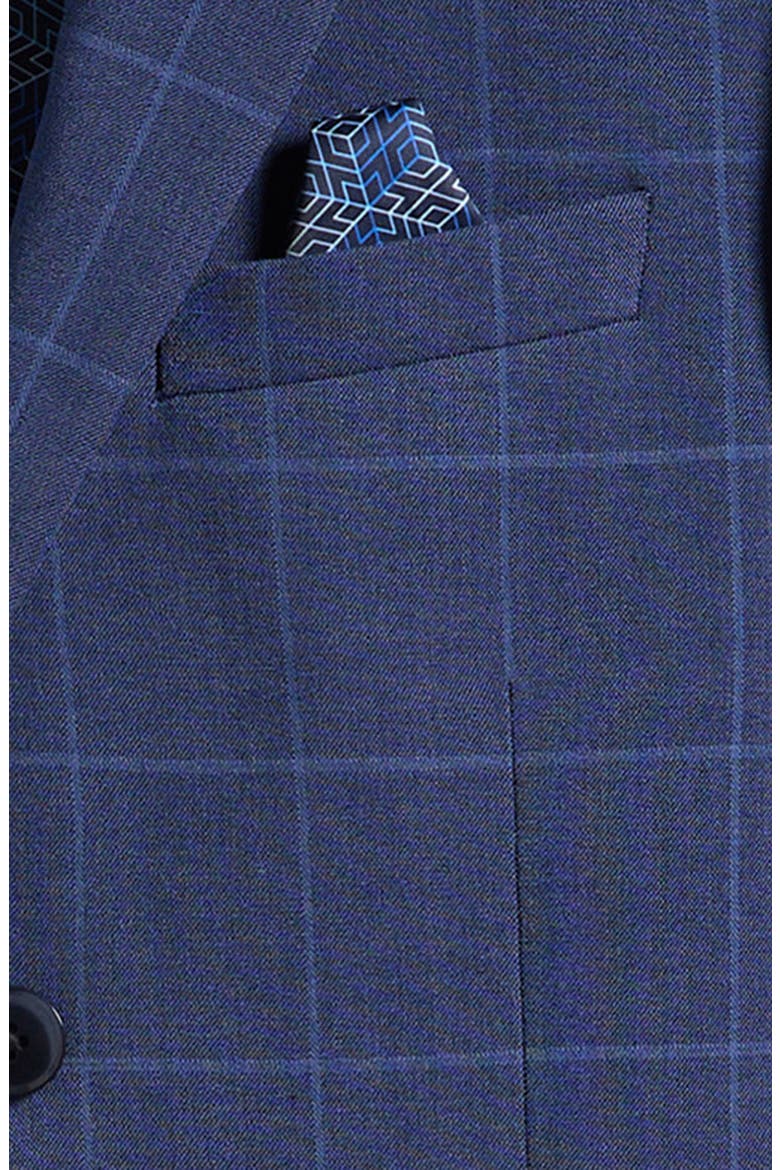 Kids' Blue Windowpane Stretch Suit, Alternate, color, BLUE