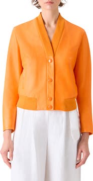 Akris punto Crinkle Napa Leather Bomber Jacket