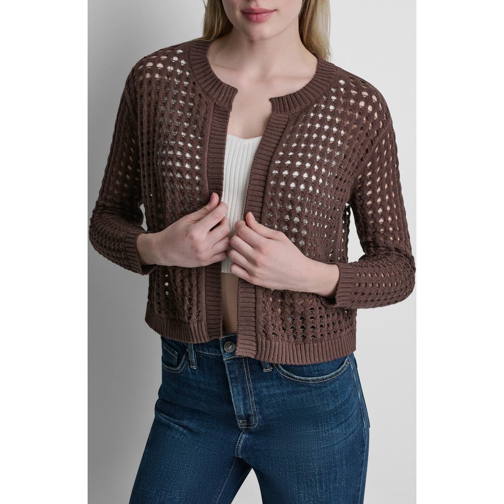 Dkny Jeans Open Stitch Cotton Cardigan In Chestnut