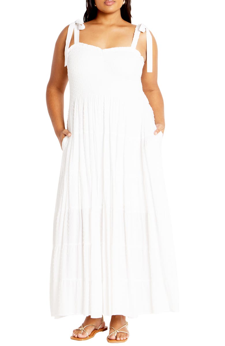 City Chic Spot Sara Dobby Maxi Dress, Main, color, Ivory