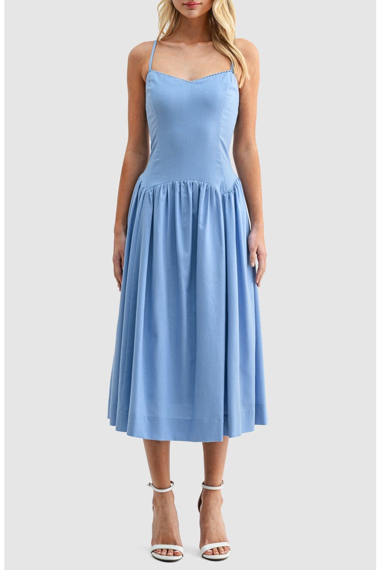 Drop Waist Cotton & Linen Midi Dress, Main, color, PERIWINKLE