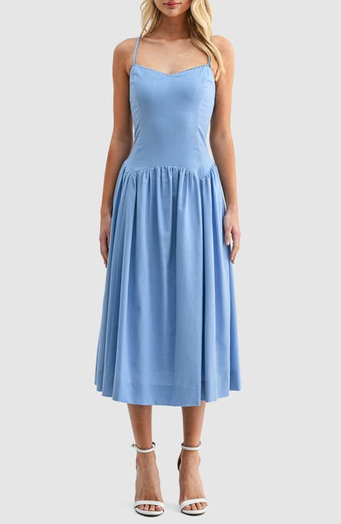 Drop Waist Cotton & Linen Midi Dress