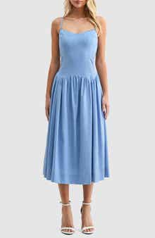 Drop Waist Cotton & Linen Midi Dress