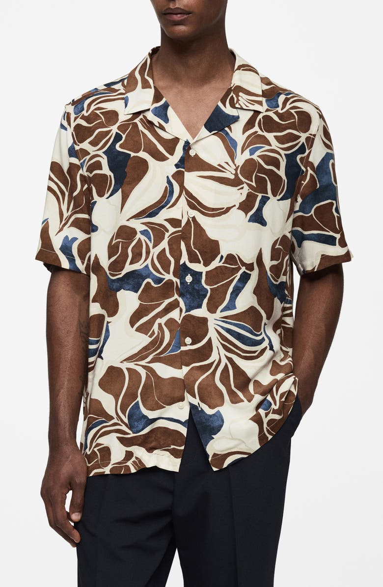 MANGO Print Short Sleeve Button-Up Shirt, Main, color,