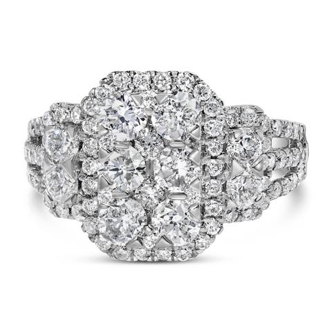 14K White Gold 2 1/4 Cttw Diamond Cocktail Cluster Ring
