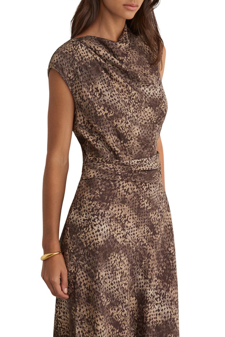 Camie Cowl Neck Midi Dress, Alternate, color, BROWN PRINT