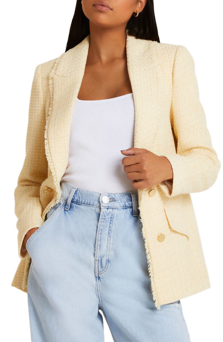 River Island Edge to Edge Double Breasted Boucle Blazer, Main, color,
