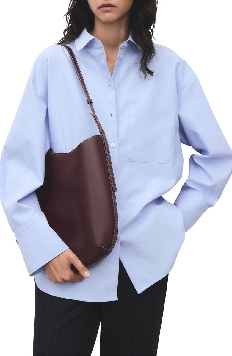 MANGO Oversize Button-Up Shirt, Main, color, Sky Blue