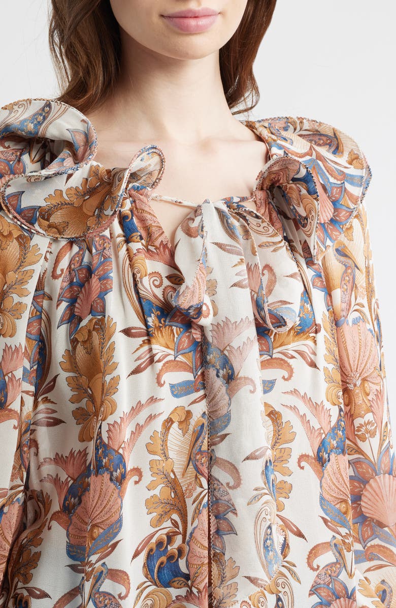 FARM Rio Sea Garden Tie Neck Top, Alternate, color, Sea Garden Off-White