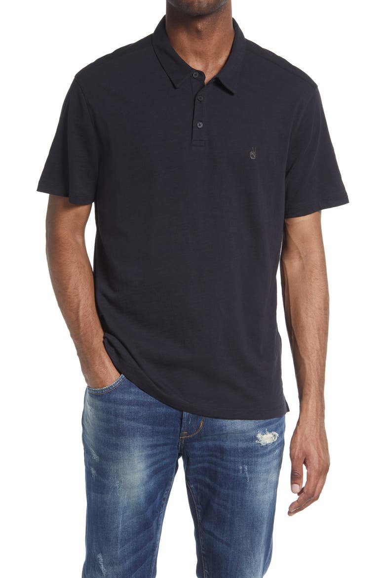 Men's Victor Solid Slub Cotton Polo, Main, color, BLACK