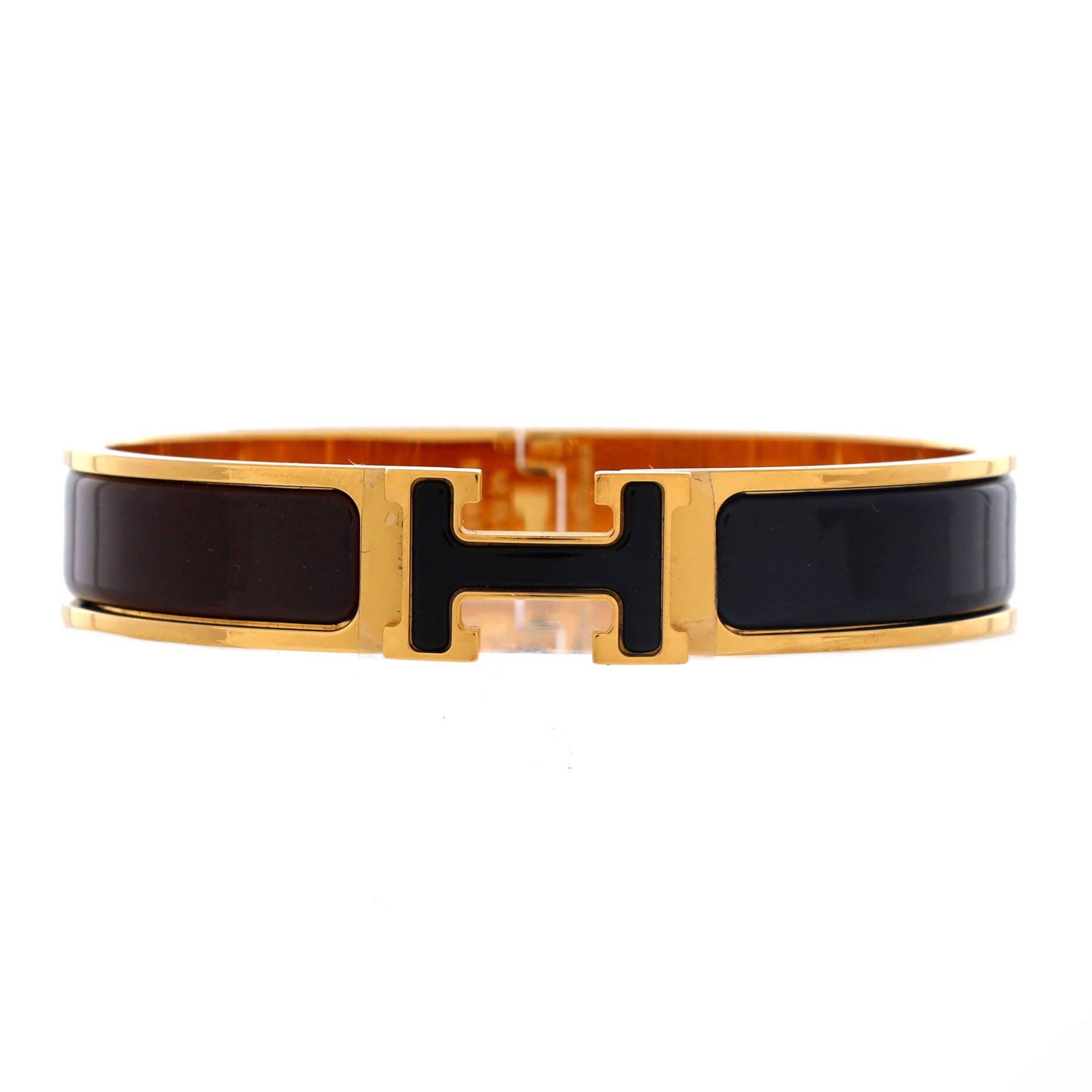 Pre-Owned Hermes Clic H Bracelet Enamel Narrow, Main, color, Brown