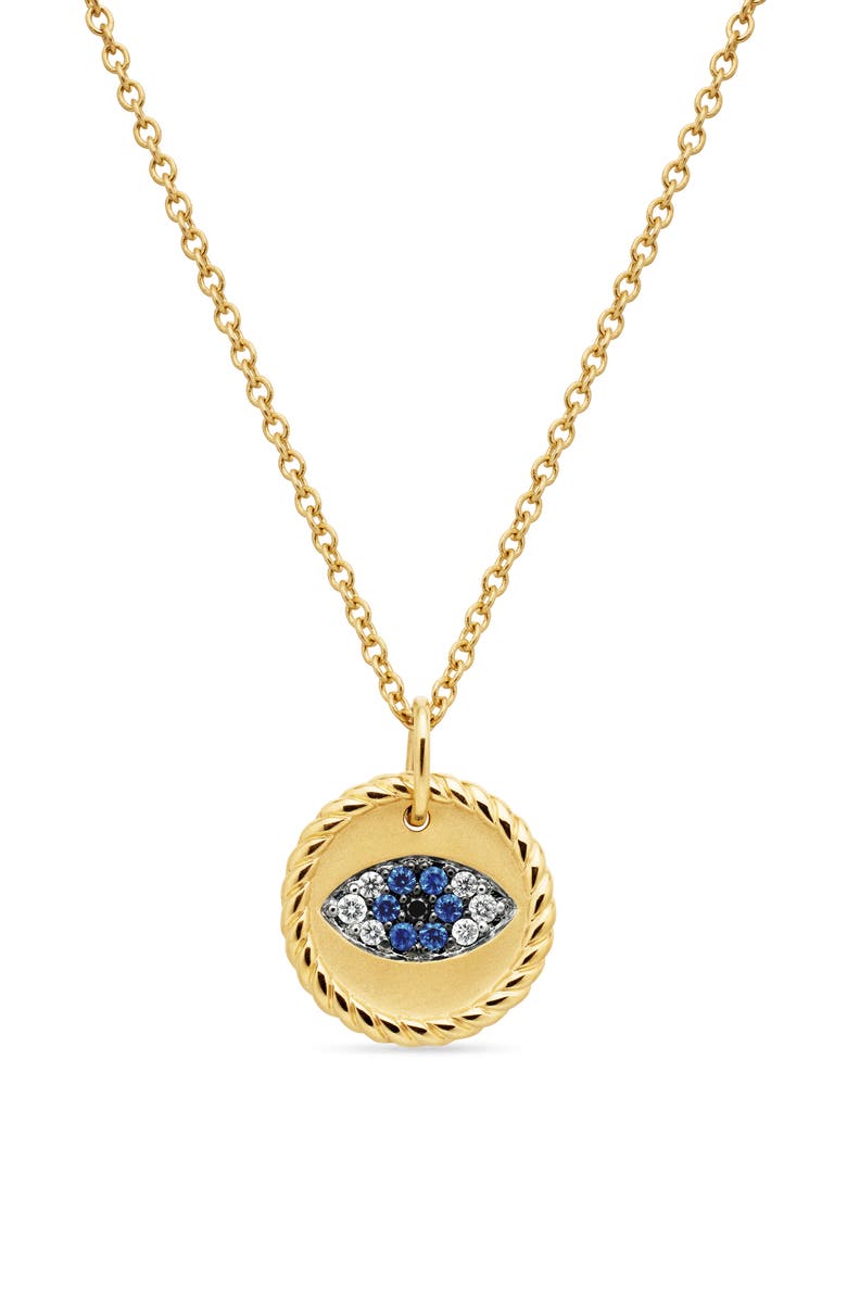 David Yurman Cable Collectibles 18K Yellow Gold & Diamond Evil Eye Necklace, 11mm, Main, color, Gold