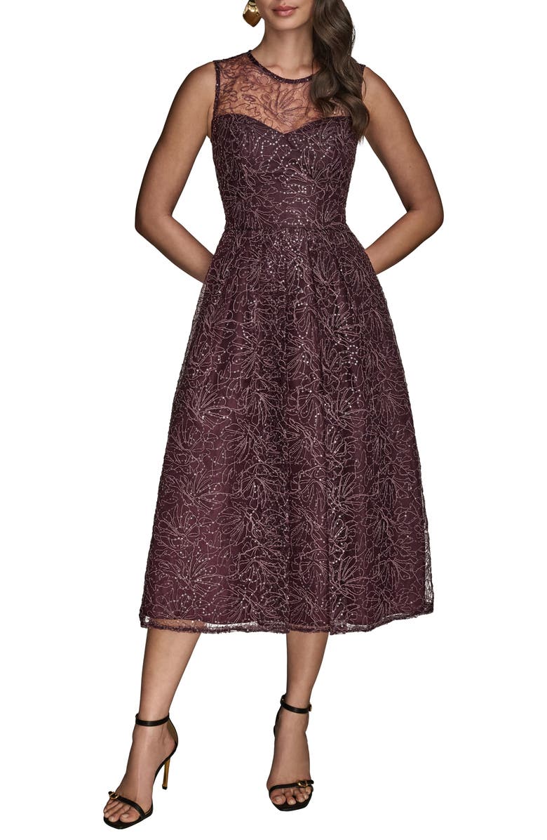 Donna Karan New York Sleeveless Sequin Cocktail Dress, Main, color, Prune