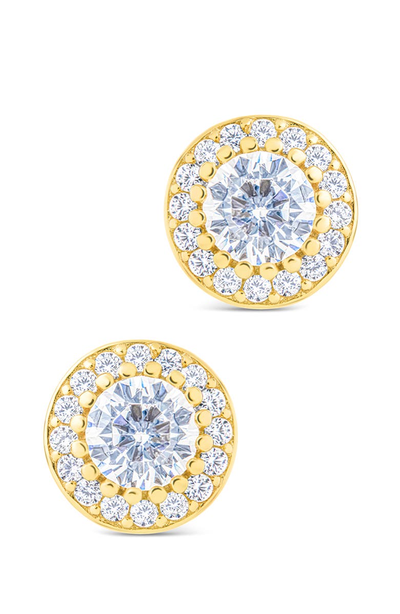 Sterling Forever Round Cut Cubic Zirconia Stud Earrings, Main, color, Gold