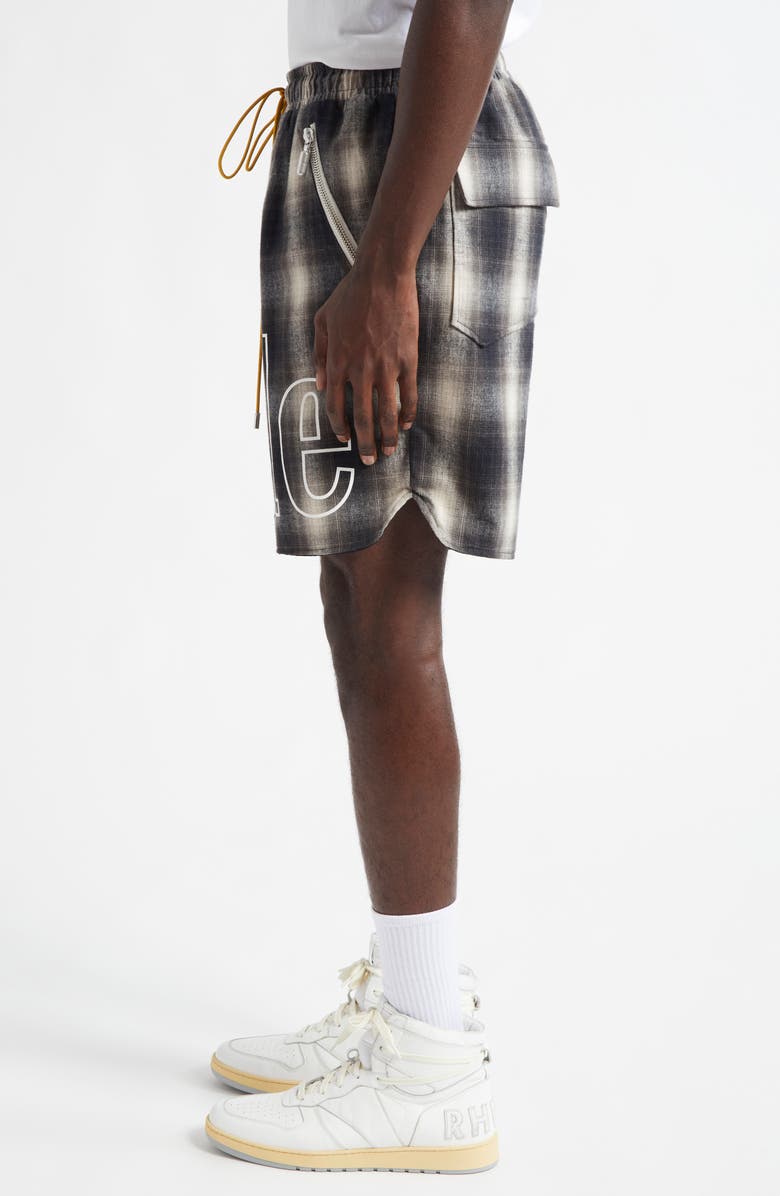 Rhude Plaid Logo Cotton Shorts, Alternate, color, 
