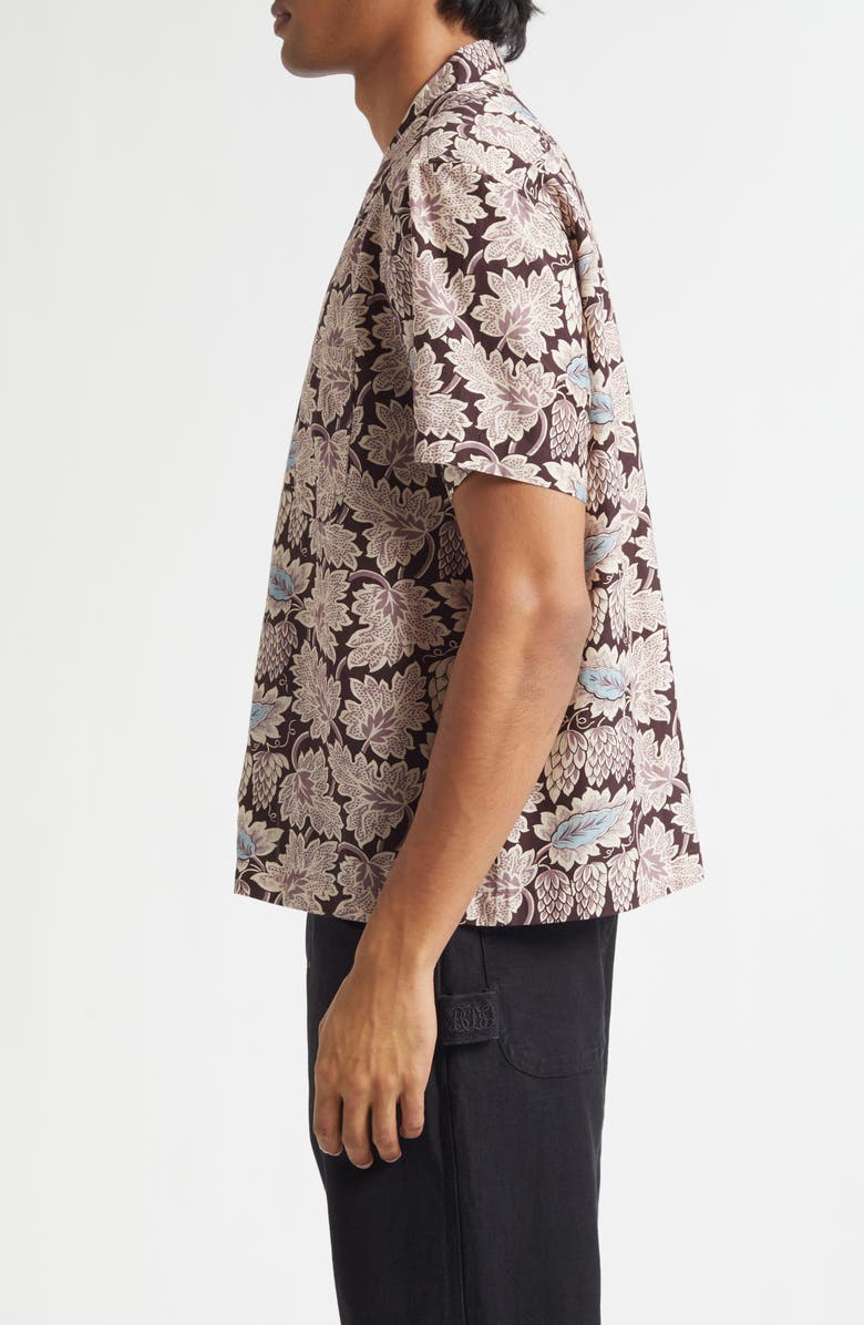 Bode Wisteria Short Sleeve Cotton & Silk Button-Up Shirt, Alternate, color, Mauve