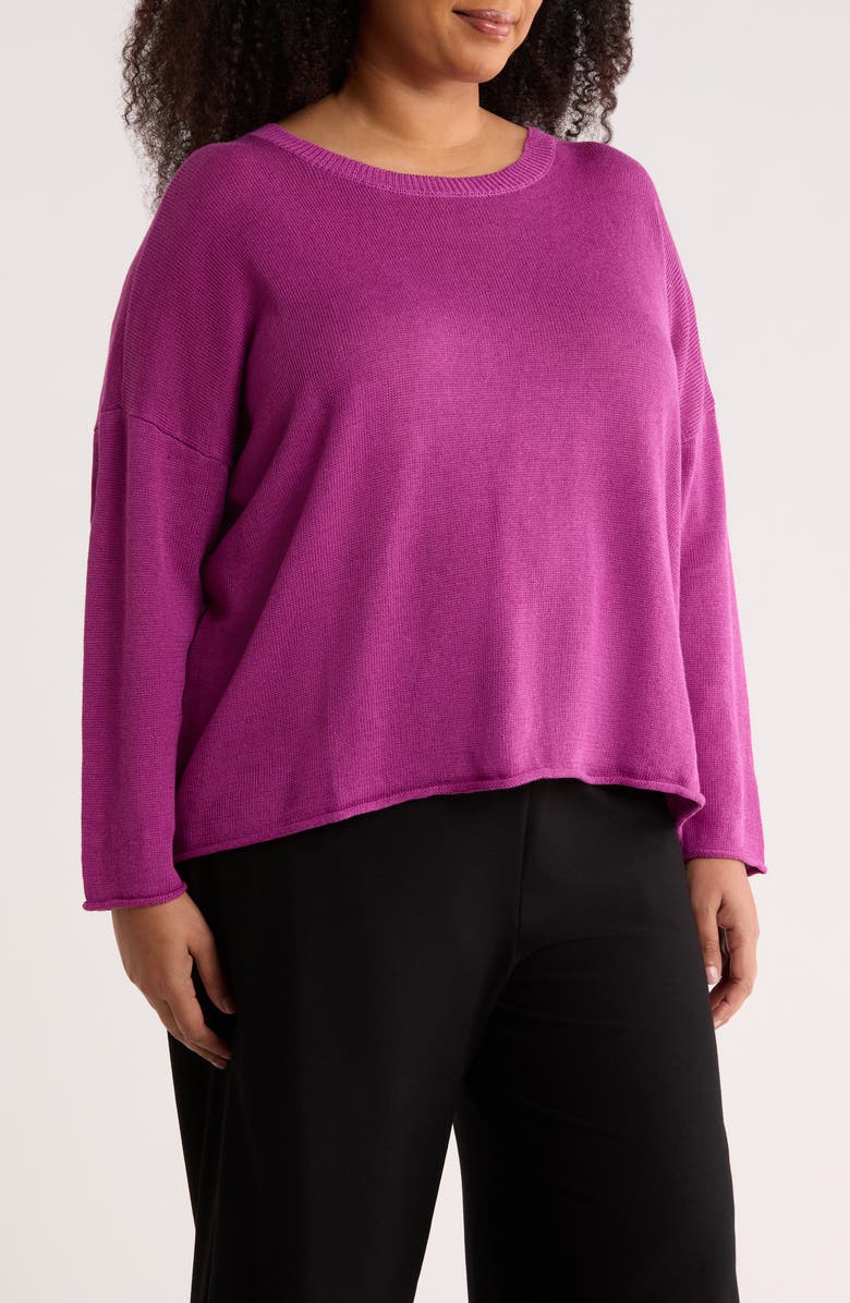 Eileen Fisher Organic Linen & Organic Cotton Sweater, Alternate, color, Grape