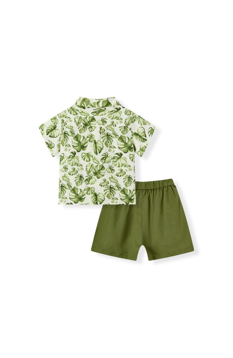 Milkbarn Linen Button-Up Shirt and Shorts Set, Alternate, color, Island Leaf