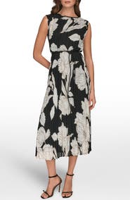 Donna Karan New York Belted Pleated Midi Dress