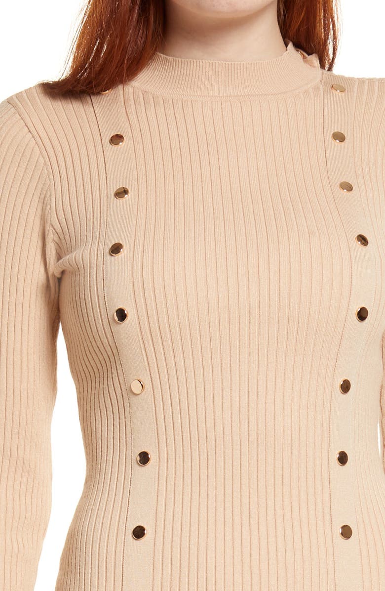 bebe Snap Long Sleeve Sweater Dress, Alternate, color, 