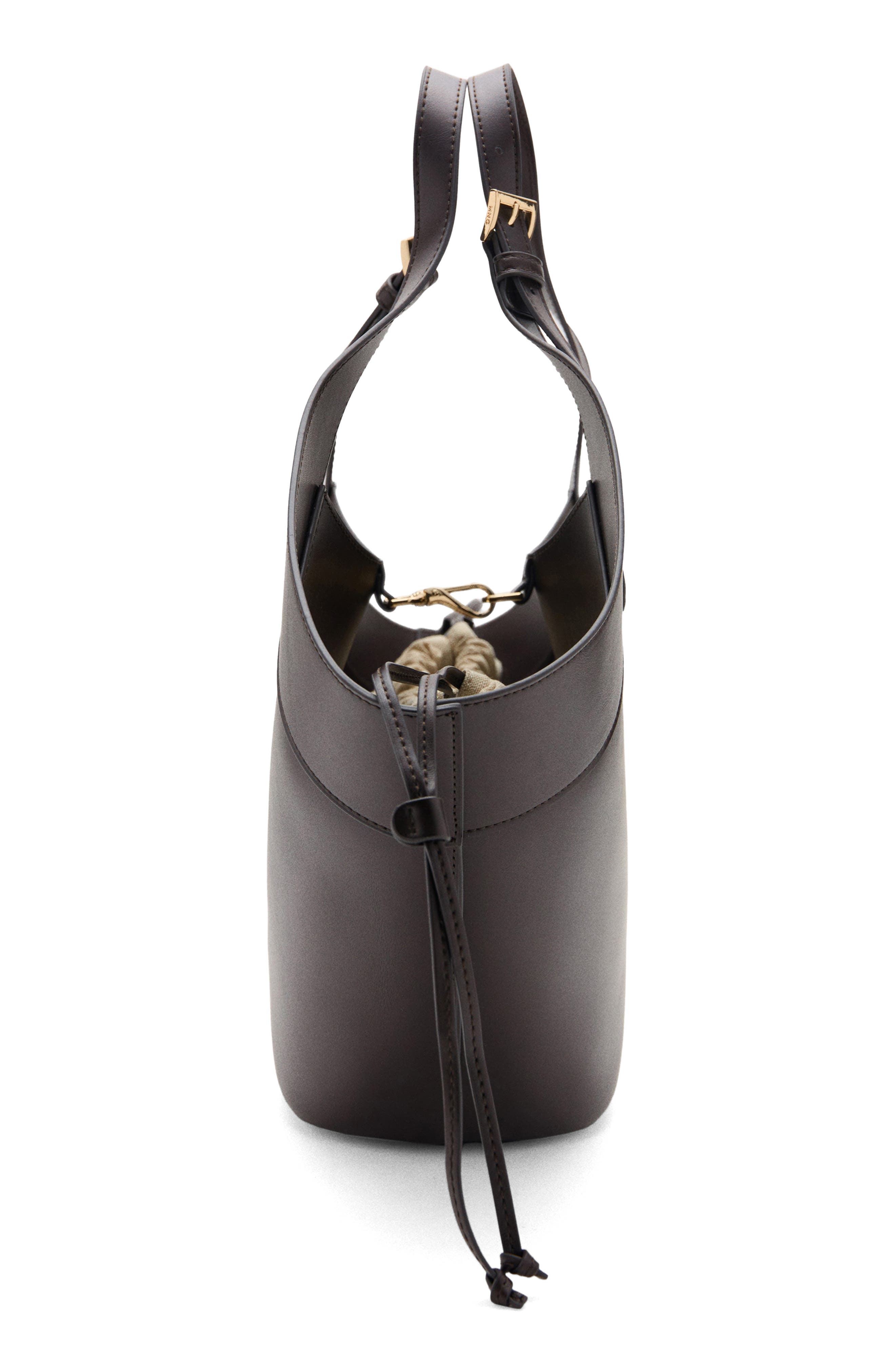 MANGO Large Faux Leather Bucket Bag, Alternate, color, Chocolate