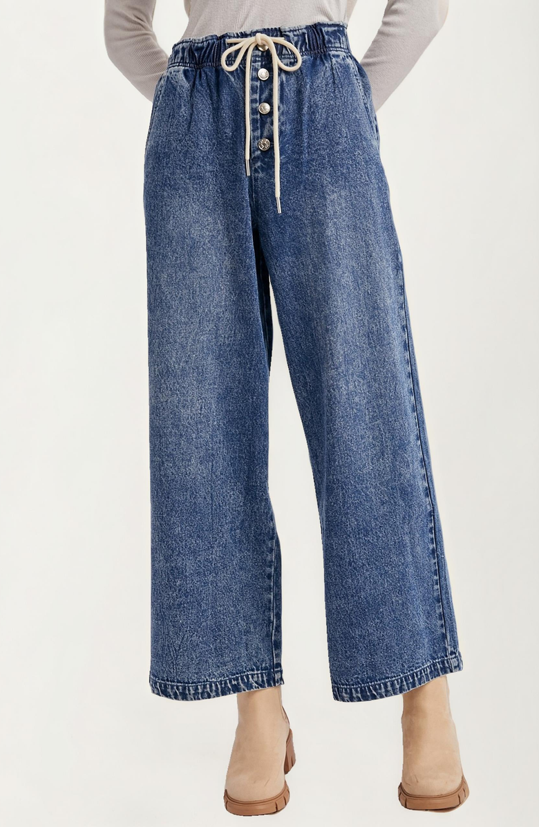 Knit and Lounge Wide Leg Drawstring Denim Pants, Main, color, 