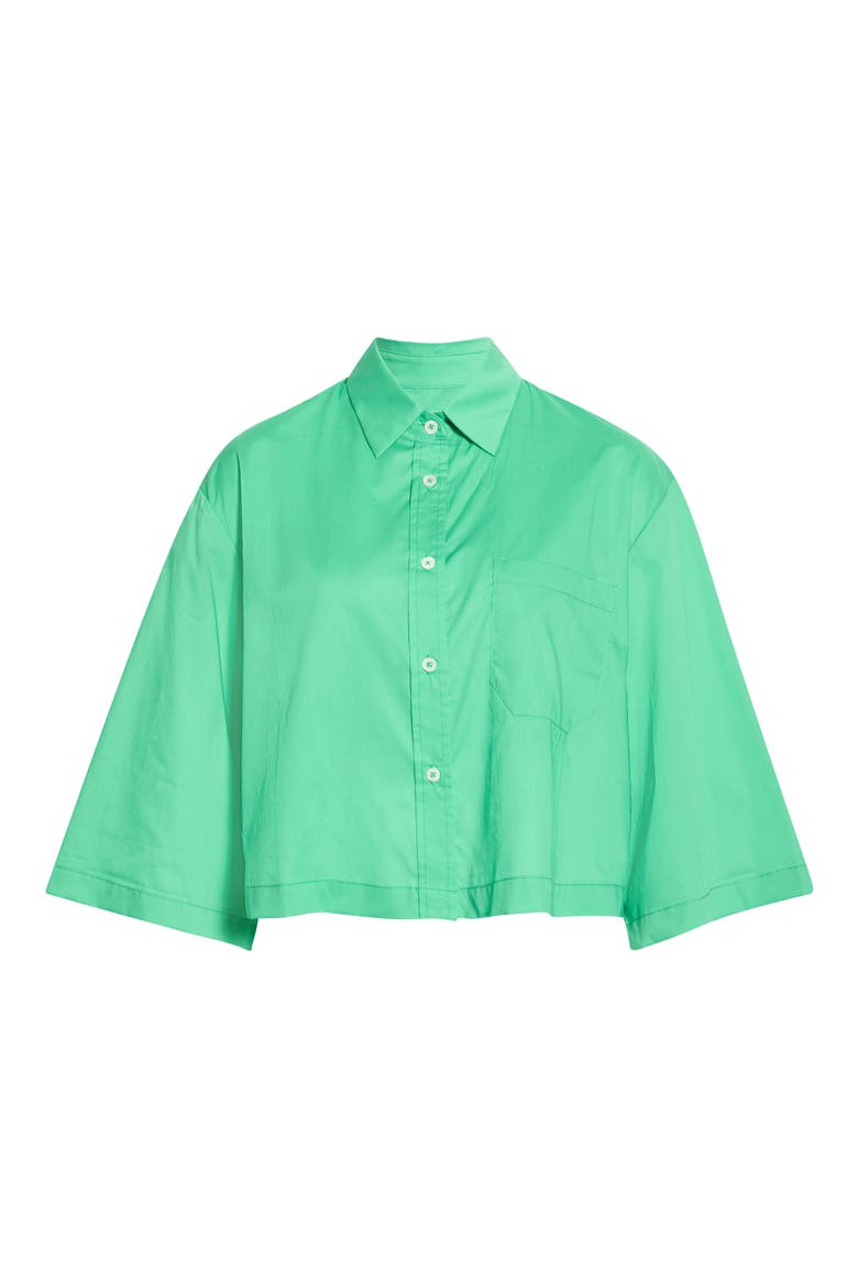 Crop Cotton Button-Up Shirt, Alternate, color, FERN