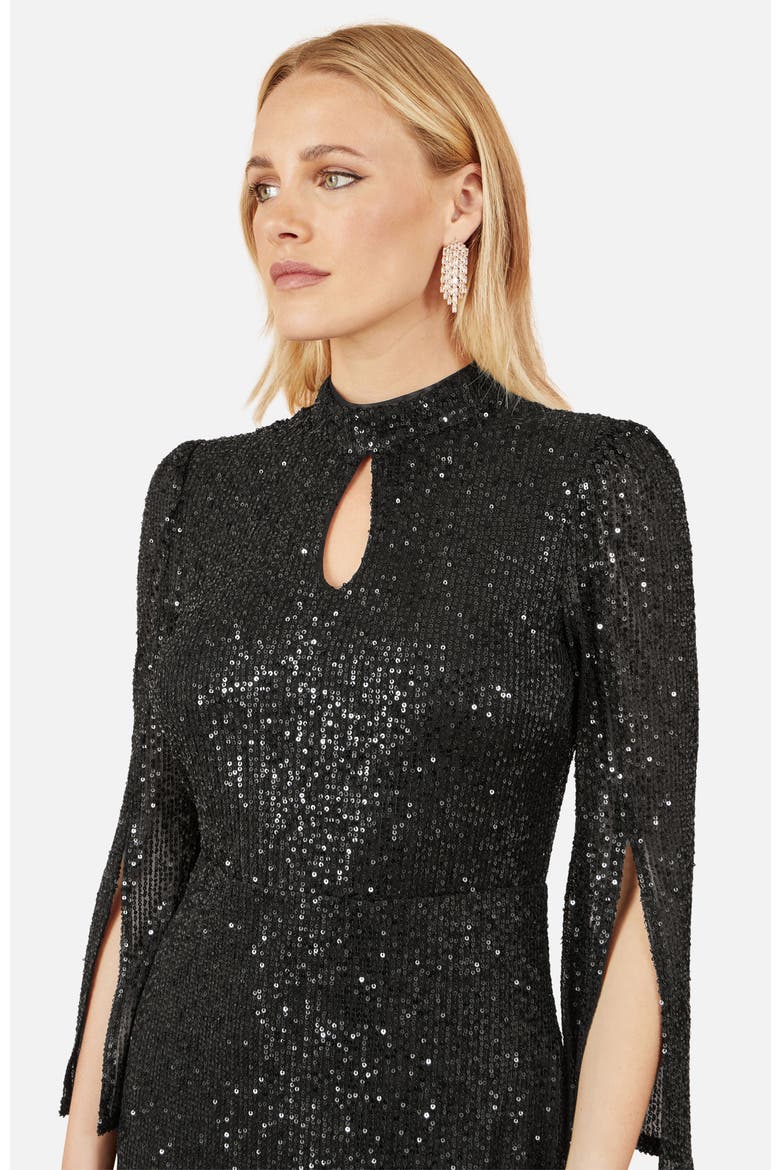 Sequin Fitted Midi Dress, Alternate, color, Black
