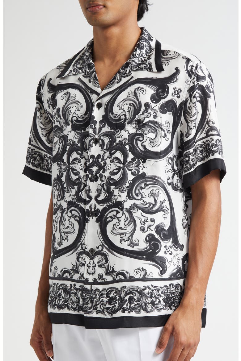 Majolica Print Silk Twill Camp Shirt, Alternate, color, HX5DQ MAIOLICA 3L NERO