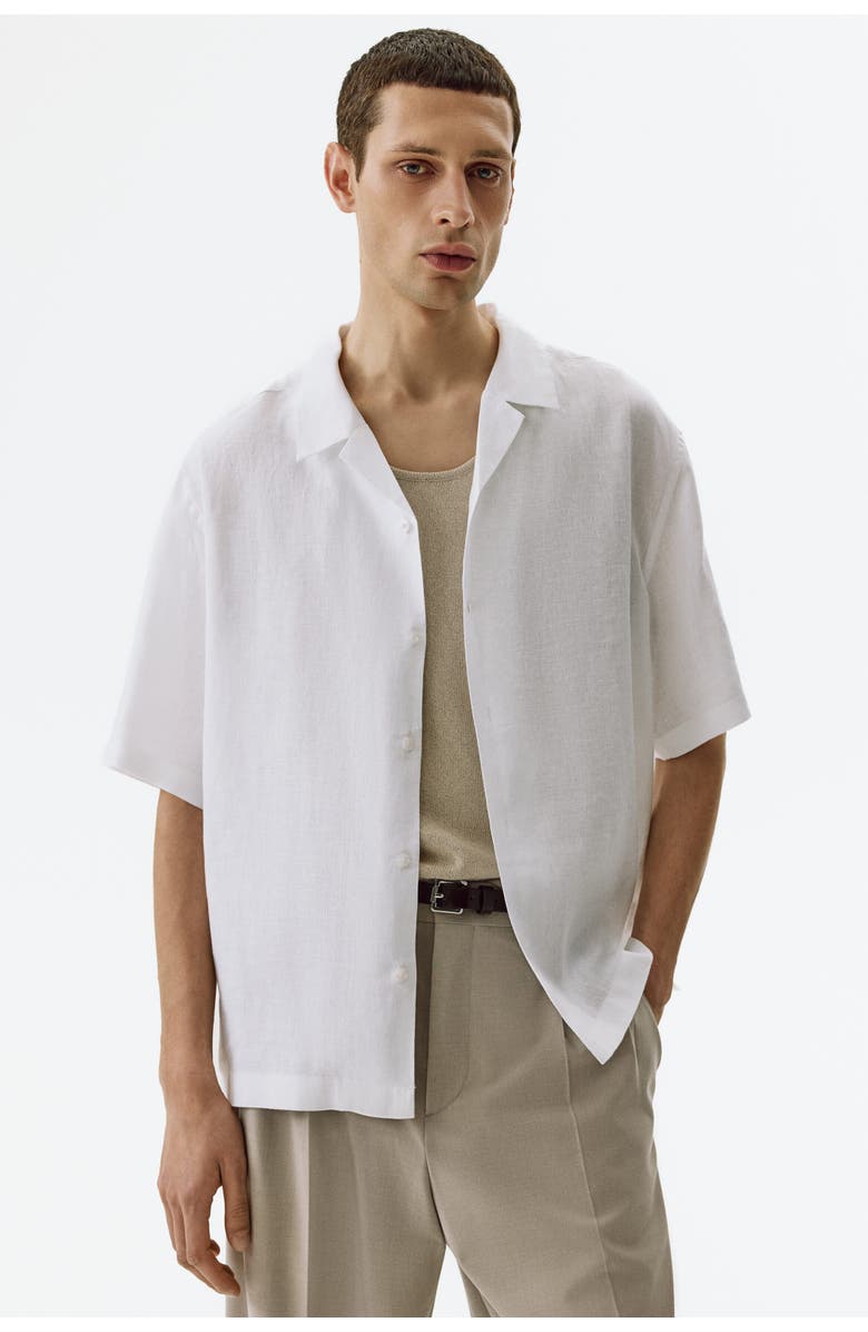 H&M Relaxed Fit Linen Resort Shirt, Alternate, color, White