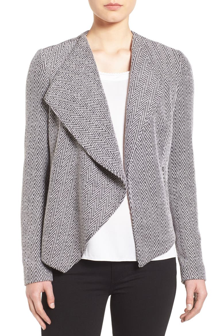 Cascade Front Jacket, Main, color, BLACK- IVORY CHEVRON