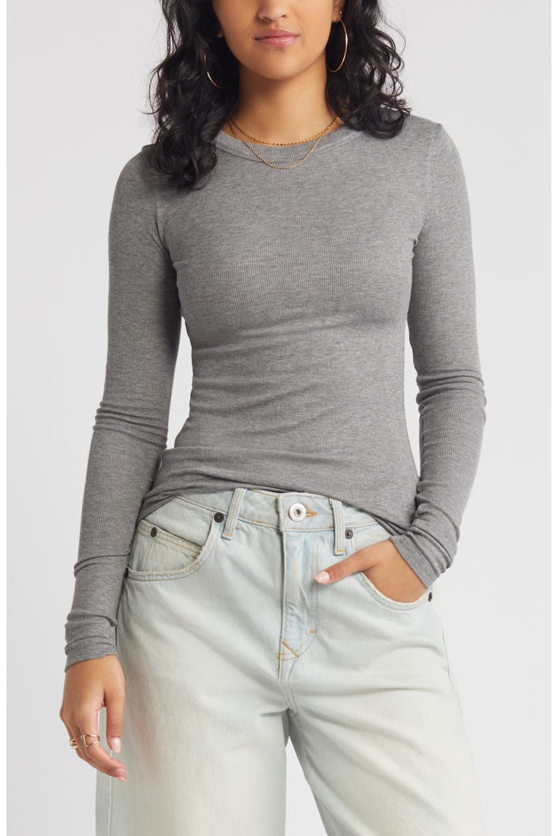 Ribbed Long Sleeve T-Shirt, Main, color, GREY CLOUDY HEATHER