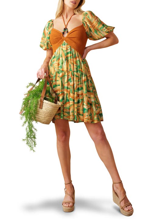 Puff Sleeve Mixed Media Babydoll Dress