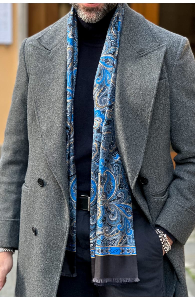 Elizabetta Sorrento - Wool Backed Silk Scarf for Men, Alternate, color, Black And Blue