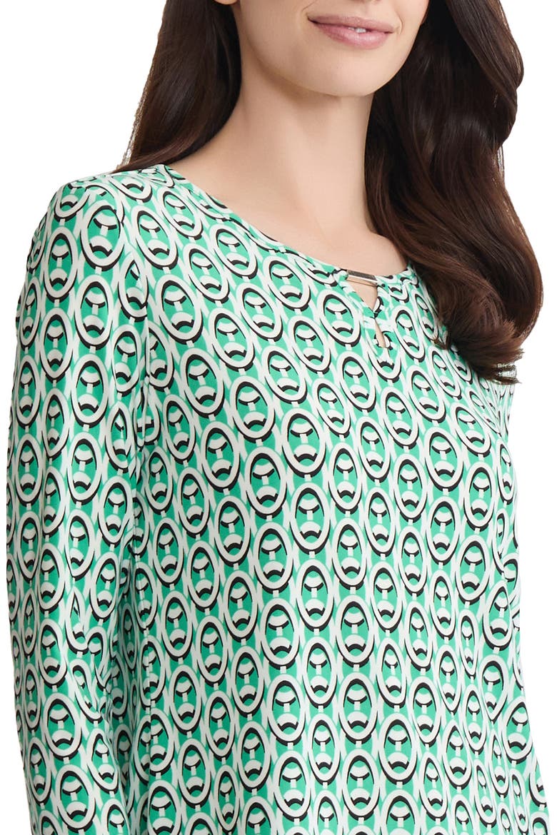 Abstract Print Keyhole Three-Quarter Sleeve Crepe Top, Alternate, color, KELLY MULTI