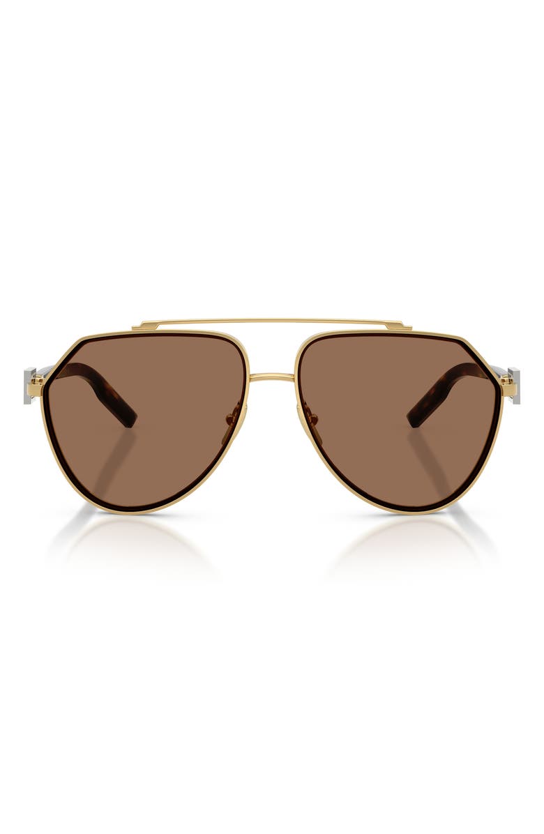 Dolce&Gabbana 62mm Oversize Pilot Sunglasses, Main, color, Gold/Dark Brown