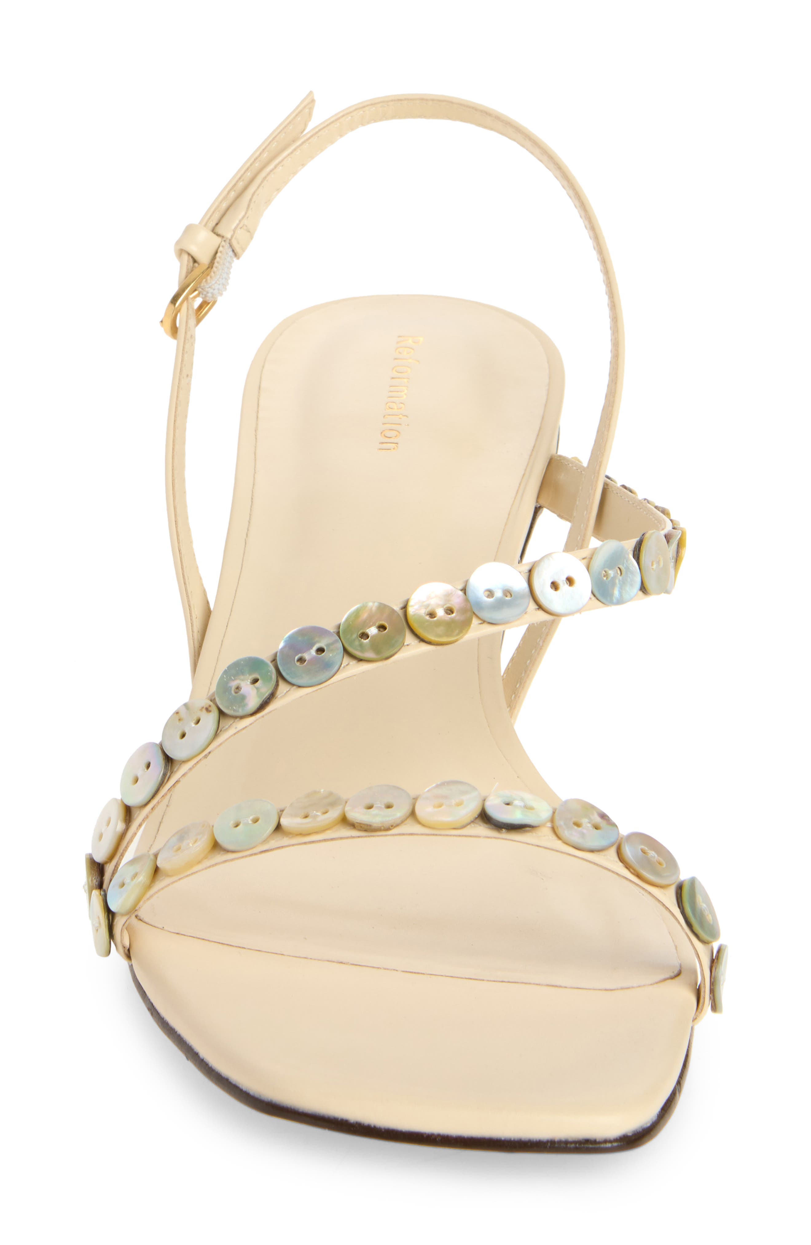 Shoshana Sandal, Alternate, color, ALMOND LEATHER SHELL BUTTONS