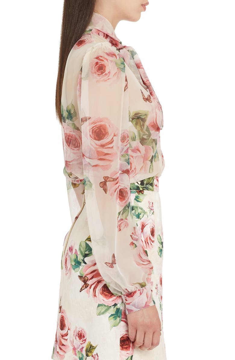 Dolce&Gabbana Sheer Rose Print Silk Blouse, Alternate, color,