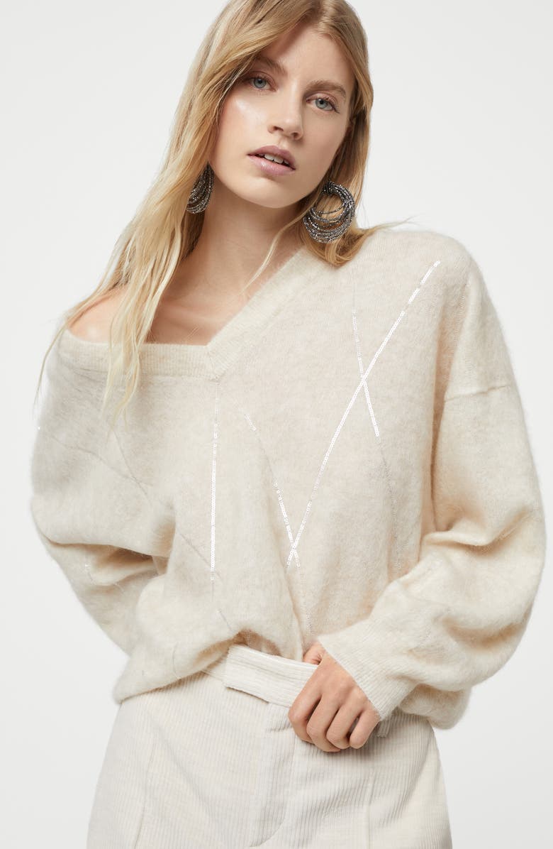 Brunello Cucinelli Sweater with Dazzling Argyle Embroidery, Alternate, color, 