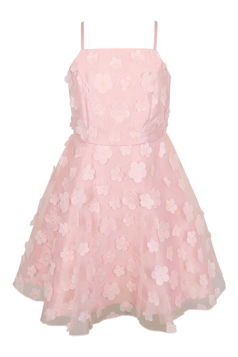 Kids' 3D Flower Mesh Dress, Main, color, BLUSH